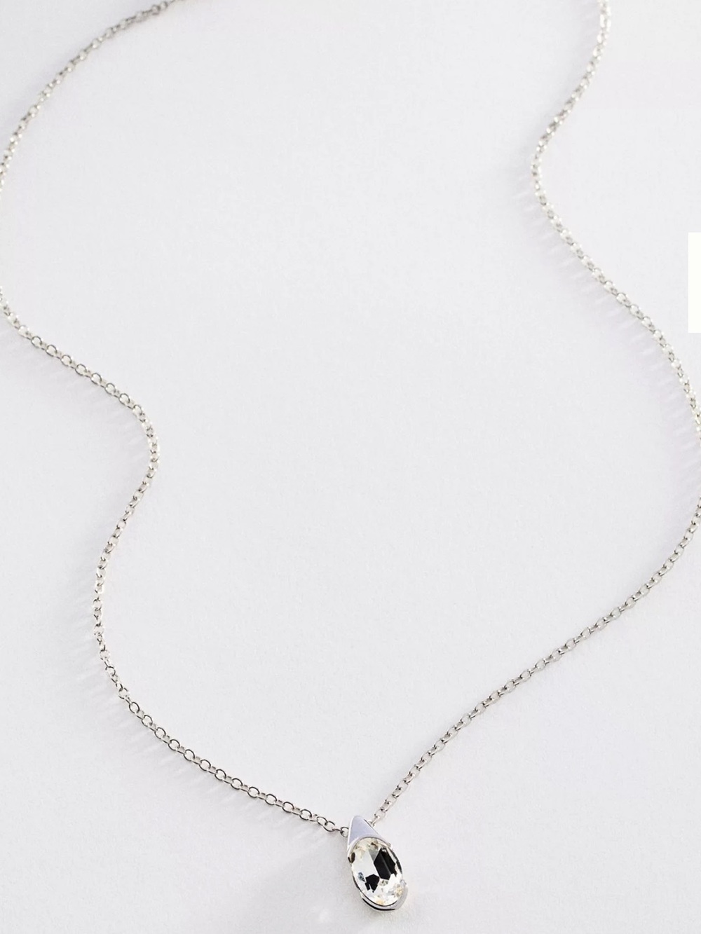 Anthropologie Delicate Bezel Necklace silver plated Oval pendant chic statement